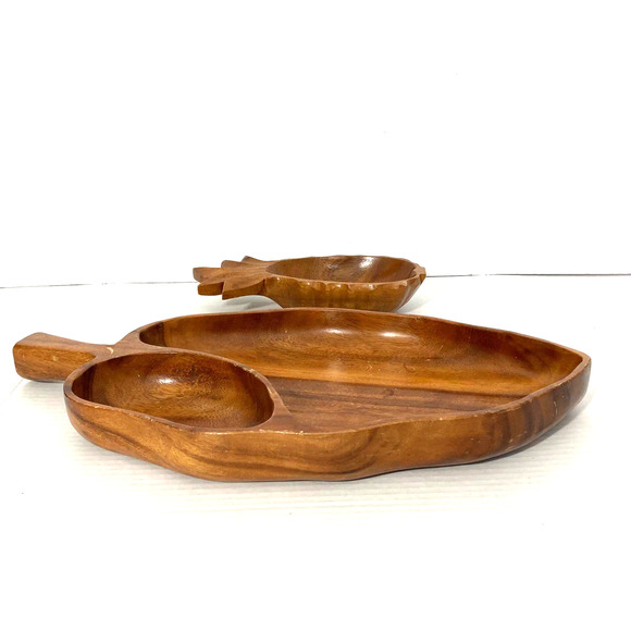 VINTAGE Monkey Pod Leaf Tray & Pineapple Bowl - Picture 7 of 10